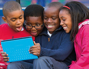 Children learning about internet safety together